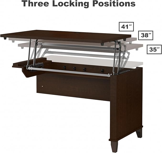 Bush Furniture Somerset 72W 3 Position Sit to Stand L Shaped Desk with Hutch in Mocha Cherry