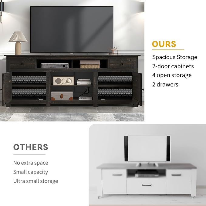 DWVO Farmhouse TV Stand for 75/80 Inches TVs, Entertainment Centers Furniture 30" Tall, TV Consoles with Storage Drawers & Power Outlet, Rustic TV Stands for Living Room, Dark Rustic Oak