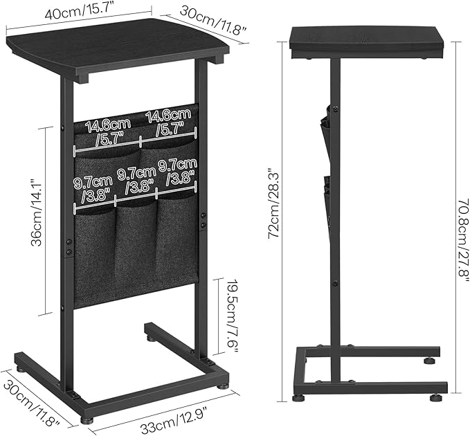 HOOBRO C Shaped End Table Set of 2, Small Side Table for Couch with Storage Bag, Slide Under Sofa, TV Tray for Small Place, Sturdy Frame, Living Room, Bedroom, Black BB40SFP201