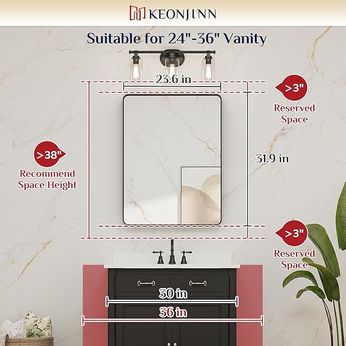 Keonjinn Gold Bathroom Mirrors for Vanity, 24 x 32 Inch Rounded Rectangle Gold Mirror for Wall, Brushed Brass Mirror with Metal Frame, HD Tempered Glass, Modern Gold Framed Mirror(Horizontal/Vertical)