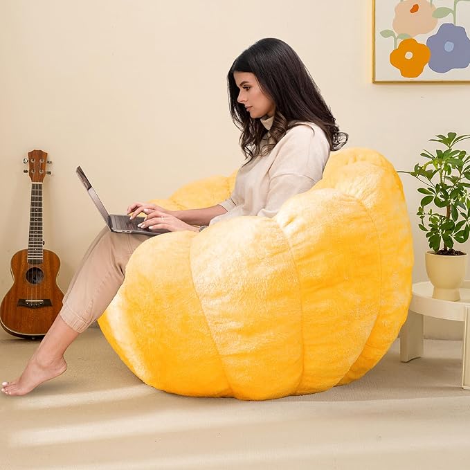 Pumpkin Bean Bag Sofa Chair for Adult, Beanbag Couch with Filler for Reading and Relaxation, Comfy and Lazy Sofa for Dorm, Apartment, Living Room and Bedroom, Orange