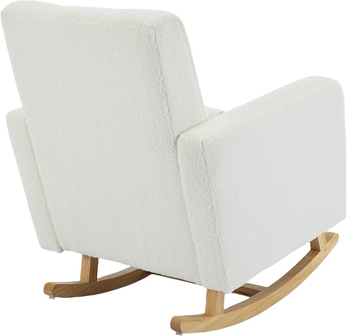 Christopher Knight Home Mapo Wooden Rocking Chair Indoor, Teddy Upholstered Spacious Rocker Chair with Pillow, Comfy Rocking Chair with Armrest for Bedroom, Living Room, Offices, Cream White