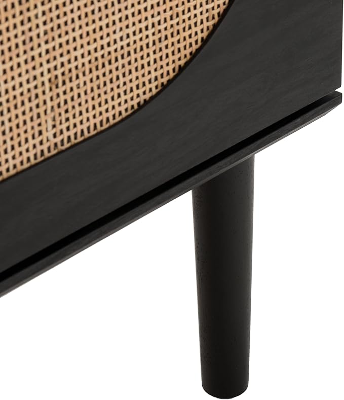 SAFAVIEH Claude TV Stand for up to 65" Flatscreen – Black, 2 Sliding Doors with Interior Storage, 2 Open Shelves, Entertainment Media Console (MED9610B)