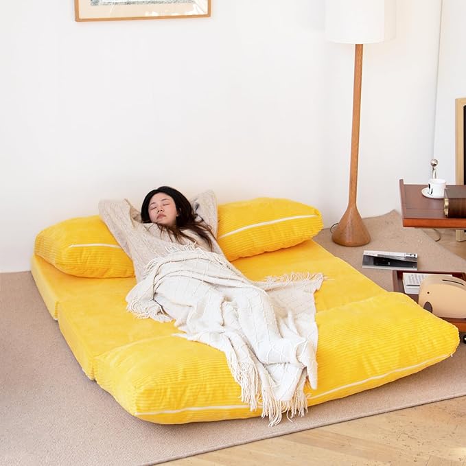 N&V Folding Matress Sofa Bean Bag Bed, Foam Filling Folding Matress Sofa, Includes Removable and Machine Washable Cover, Soft Premium Corduroy (Large, Tuscany)