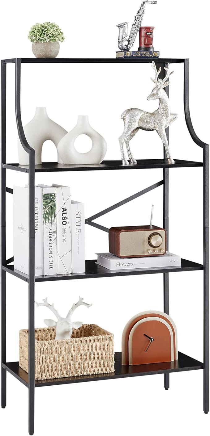 4 Tier Bookshelf, Entryway Standing Shelf Units with Storage, Small Bookcases with Open Shelves, Home Storage Shelving for Bedroom, Study, Living Room, Wood Black