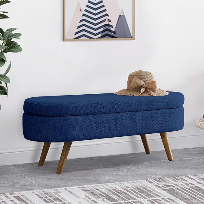 NicBex Ottoman Bench with Storage for Bedroom, 43.5" Upholstered End of Bed Bench with Rubber Wood Legs, Linen Storage Bench for Living Room or Entryway,