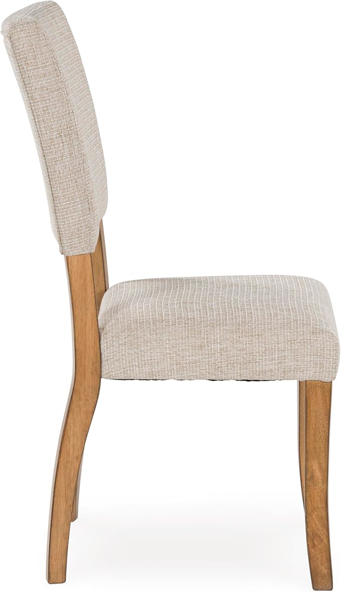 Signature Design by Ashley Rybergston Casual Stain Resistant Upholstered Solid Wood Dining Chair, Set of 2, Beige & Light Brown
