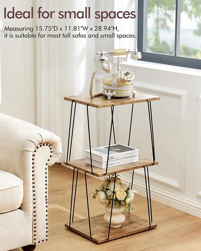 Tall Side Table, Small End Table, 29 inch High Entryway Table, Bedside Table for Living Room, Bedroom and Office, Greige & Black