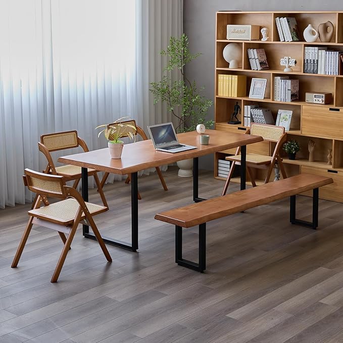 Brown Bench Wooden Long Bench with Metal Legs for Office Restaurant Living Room Meeting Room Indoor Seating Multiple （tan bench70.87in）