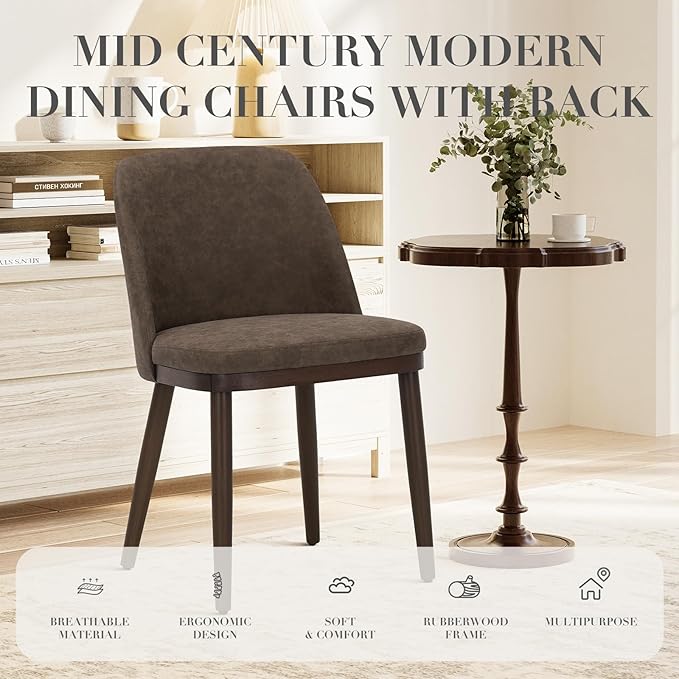 COLAMY Upholstered Dining Chairs Set of 2, Modern Kitchen Chairs with Back, Leather Side Dining Room Chairs with Wood Legs for Kitchen Dining Room Restaurant, Dark Brown