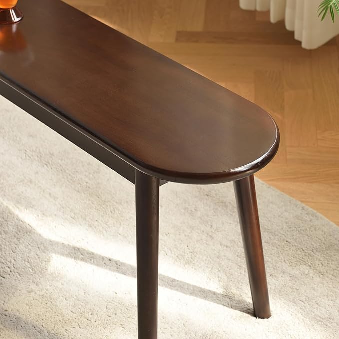 Walnut Solid Wood Bench, 39.4" L – Narrow Mid-Century Wooden Benches for Entryway, Kitchen, Dining, Bedroom & Shoe Storage