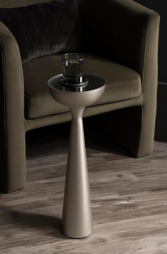 Kate and Laurel Chandon Mid-Century Sophisticated Drink Table; 8 x 8 x 23; Antique Nickel; Glam Sculptural Plant Pedestal Table for Use as Antique Mini Table or Bathtub Accent Table