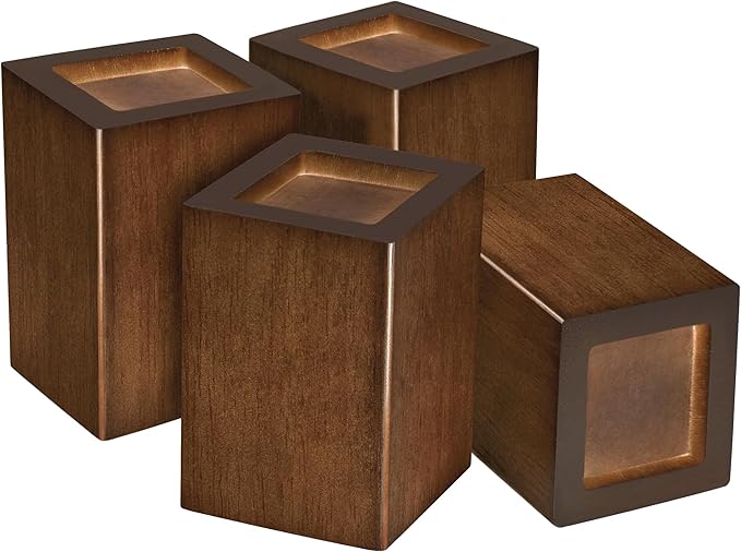 Sopicoz Wood Bed Risers Set of 4, Square Furniture Risers, 4 inch Couch Risers Heavy Duty Bed Lifters Brown Bed Frame Risers Blocks, Lifters for Sofa, Chair, Cabinet, Dresser, Nightstand