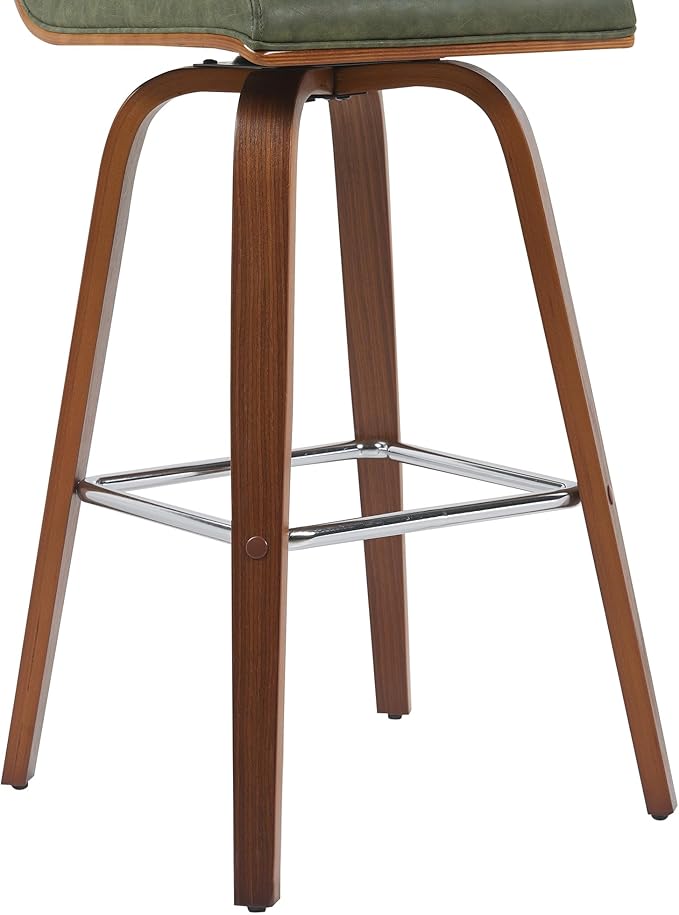 Vienna Modern Swivel Bar Height Stool with Vintage Green Upholstered Seat and Walnut Finished Wood Frame Set of 3
