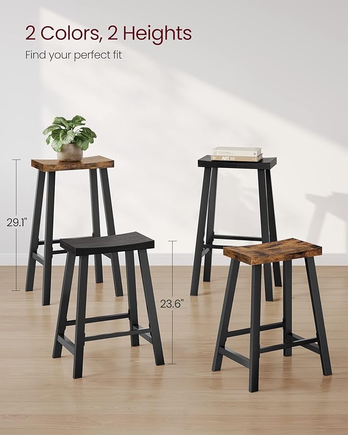 VASAGLE Bar Stools, Set of 2 Bar Chairs, Kitchen Breakfast Bar Stools with Footrest, 23.6 Inches High, Industrial in Living Room, Party Room, Black ULBC074B56