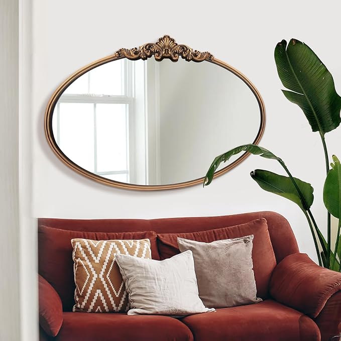 WAMIRRO Oval Mirror,Gold Traditional Vintage Ornate Baroque Mirrors,Antique Brass Mirrors for Entryway/Fireplace/Living Room/Hallway/Bathroom.36“X24“Gold