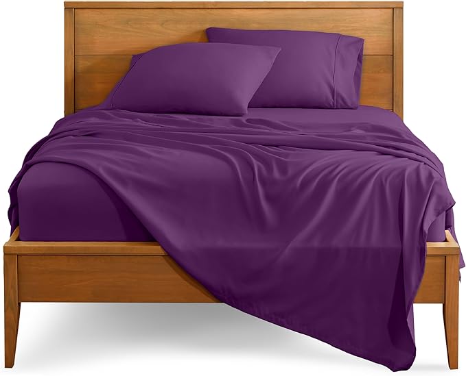 Bare Home Split King Sheet Set - 1800 Ultra-Soft Microfiber Bed Sheets - Double Brushed - Deep Pockets - Easy Fit - 5 Piece Set - Bed Sheets & Pillowcases (Split King, Plum)