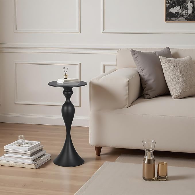 Small Accent Meatl Side Tables,Metal Round Martini Table,Vintage Side End Table for Small Space Living Room, Bedroom,Black