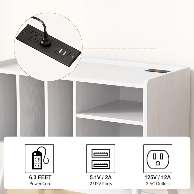 Forevich Record Player Stand Table with Vinyl Storage Holder Large Turntable Record Stand with Power Outlet Holds Up to 220 Albums Display Shelf Cabinet with Wood Legs for Living Room White
