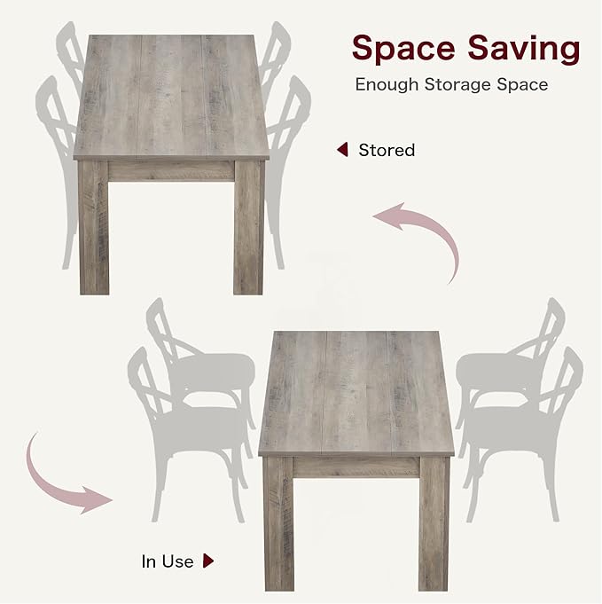 Dining Table for 4-6, 63" Wood Farmhouse Large Kitchen Table with Strong 4 Triangle Legs, Rectangular Dining Room Dinner Table with Sturdy Extra Support for Kitchen, Apartment, Retro Gray