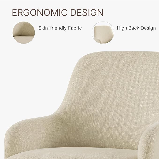 Swivel Dining Chair Set of 1, Mid Century Modern Chair Fabric Upholstered Armchair with Armrest & Ergonomic Backrest for Dining Room, Kitchen, Bedroom, Living Room, Sand