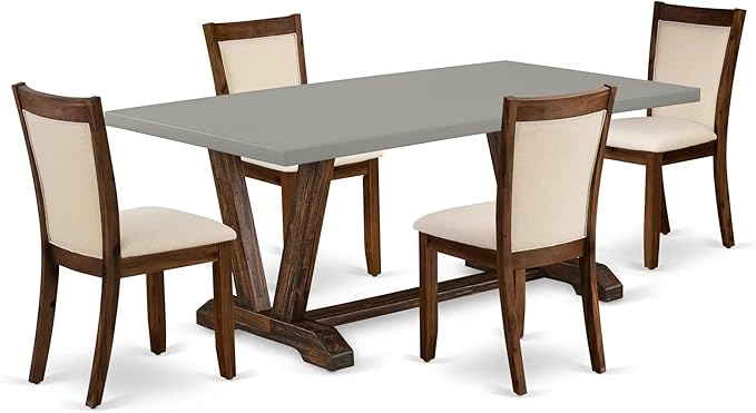 East West Furniture V797MZN32-5 5 Piece Kitchen Table Set Includes a Rectangle Dining Table with V-Legs and 4 Light Beige Linen Fabric Parson Dining Room Chairs, 40x72 Inch, Multi-Color