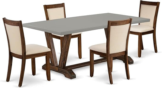 East West Furniture V797MZN32-5 5 Piece Kitchen Table Set Includes a Rectangle Dining Table with V-Legs and 4 Light Beige Linen Fabric Parson Dining Room Chairs, 40x72 Inch, Multi-Color