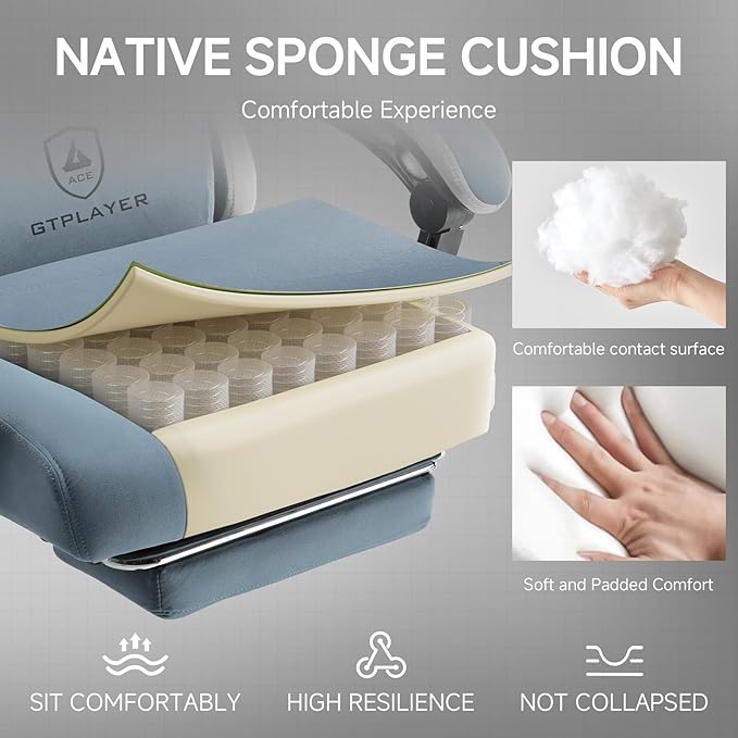GTPLAYER Office Chair, Gaming Computer Desk Fabric Chair with Footrest, High Back Ergonomic Office Chair with Pocket Spring Lumbar Support and Linkage Armrests Adjustable Height Swivel for Home Task