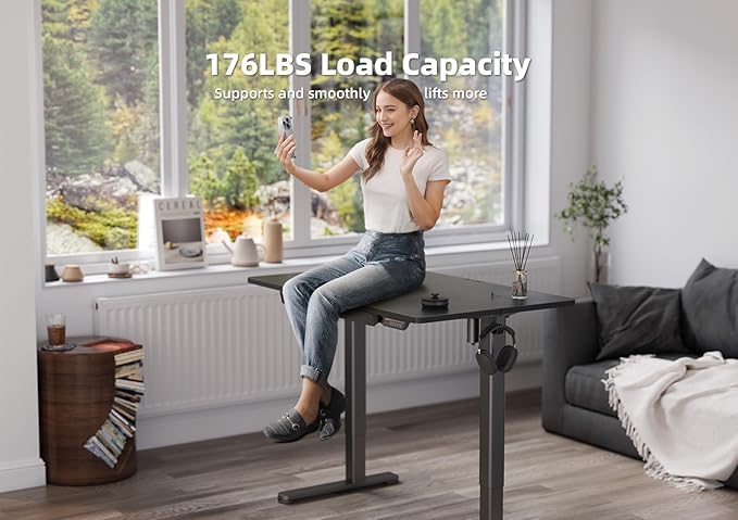 YDN Standing Desk with Drawers, 55 x 24 Inch Adjustable Height Stand Up Desk, Sit Stand Computer Desk for Home Office, Black