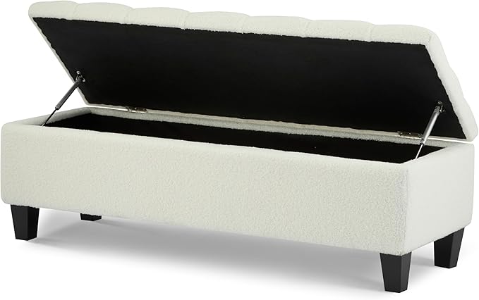 Christopher Knight Home Ottilie Boucle Fabric Storage Ottoman Bench, Wooden Rectangular Ottoman with Storage, Bedroom End of Bed Foot Stool, Entryway Ottoman Footrest, Living Room Extra Seat, Beige