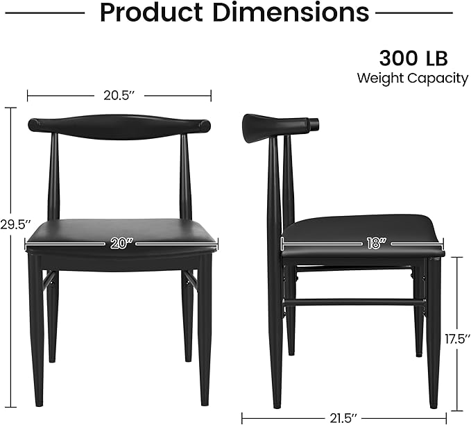 Yaheetech Dining Chairs Set of 4 Mid Century Modern Leather Dining Room Chairs with Armless Backrest & Metal Legs for Kitchen, Living Room, Black