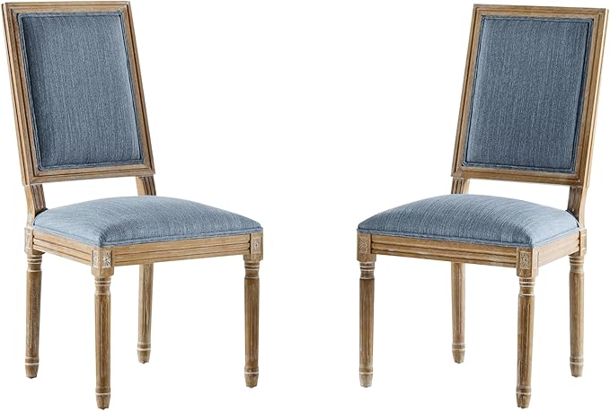 Christopher Knight Home Regina French Country Dining Chairs Set of 2, Wooden Dining Room Chair, High Back Kitchen Side Chair, Fabric Upholstered Armless Extra Seat, Slate Blue