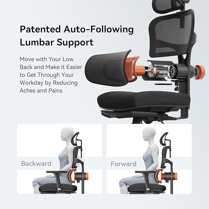 Newtral Office Chair Ergonomic - Home Office Desk Chair, Auto-Following Lumbar Support, 4D Armrest, Seat Depth and Height Adjustable for Long Time Sitting (with Footrest, Black)