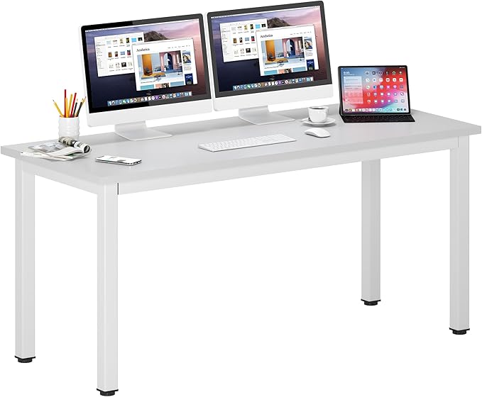 DlandHome 63 inches X-Large Computer Desk, Composite Wood Board School Desk, Decent and Steady Home Office Desk/Workstation/Table, BS1-160WW, White and White Legs, 1 Pack
