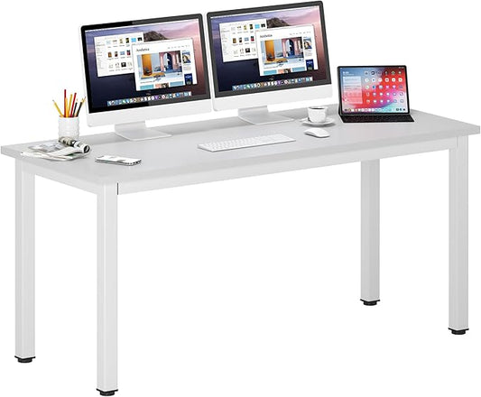 DlandHome 63 inches X-Large Computer Desk, Composite Wood Board School Desk, Decent and Steady Home Office Desk/Workstation/Table, BS1-160WW, White and White Legs, 1 Pack