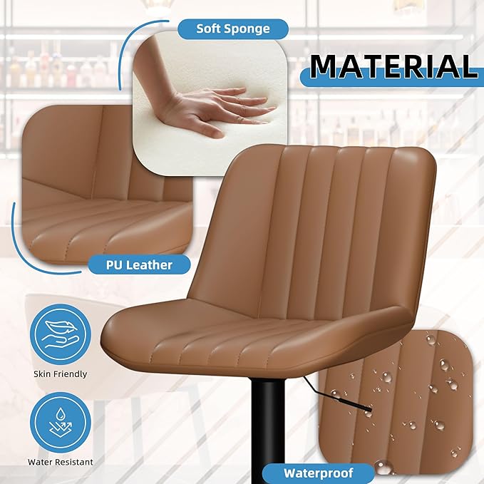 Shintenchi Bar Stools Set of 4 Modern Swivel Bar Chairs, Counter Height Faux Leather Metal Barstools, Upholstered Island Chairs with Back and Footrest, Coffee