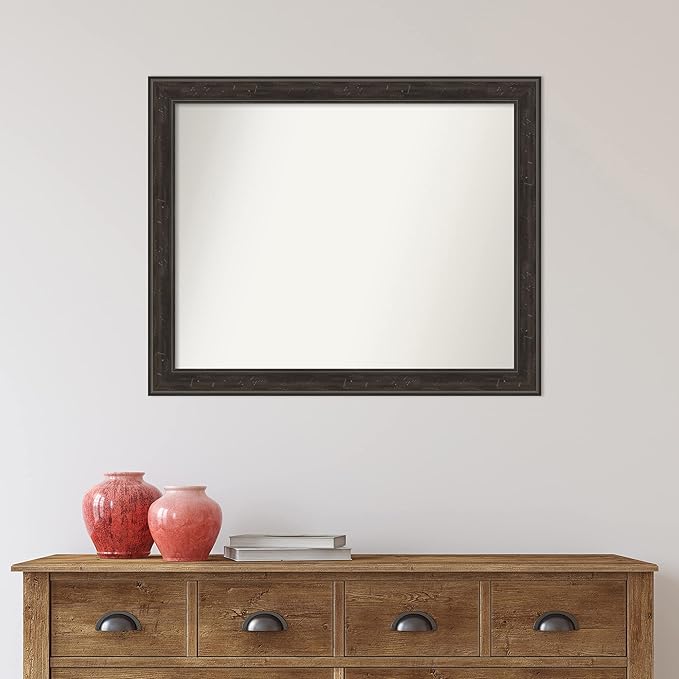 Amanti Art Brown Bathroom Mirror for Over Sink, 26x32 Shipwreck Greywash Narrow Rectangle Vanity Mirror, Large Traditional Frame, Hangs Horizonally and Vertically, Bathroom Wall Decor, Non-Beveled