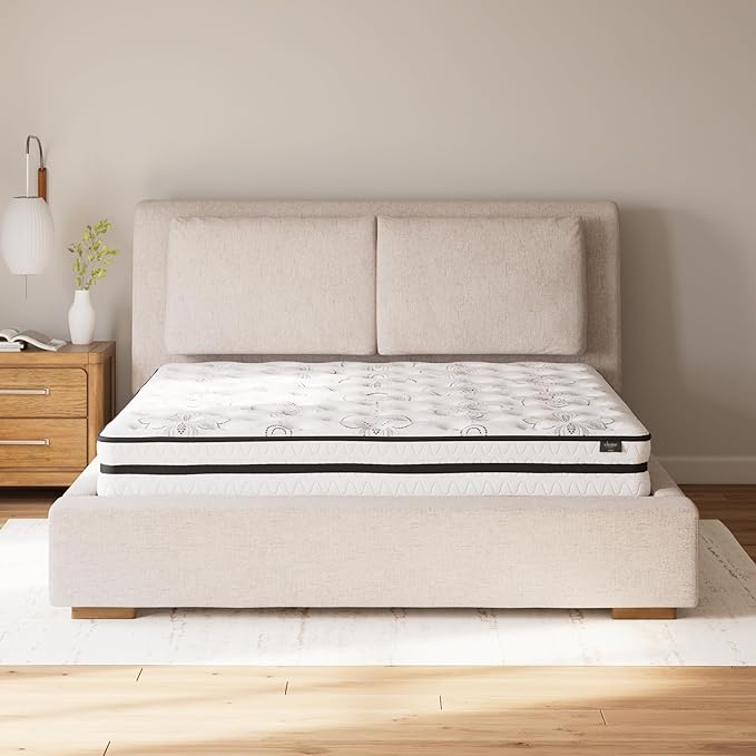 Signature Design by Ashley Queen Size Chime 10 Inch Medium Firm Hybrid Mattress with Cooling Gel Memory Foam for Pressure Relief, Fiberglass Free, Mattress In A Box