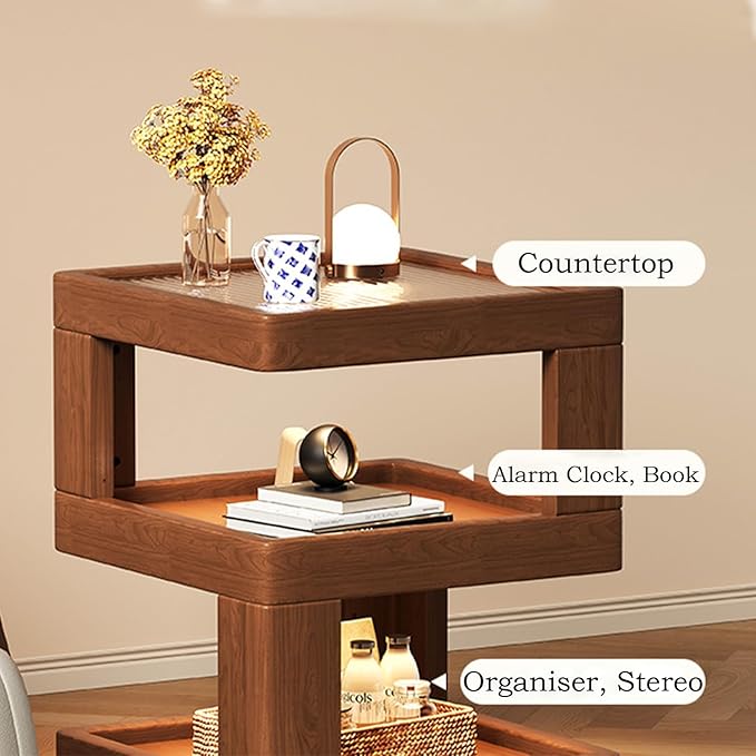 Solid Wood Nightstand,End Tables Bedroom Small Shelf Modern Nightstand Wood Side Table (GLASS-21.3 * 17.7 * 17.7)