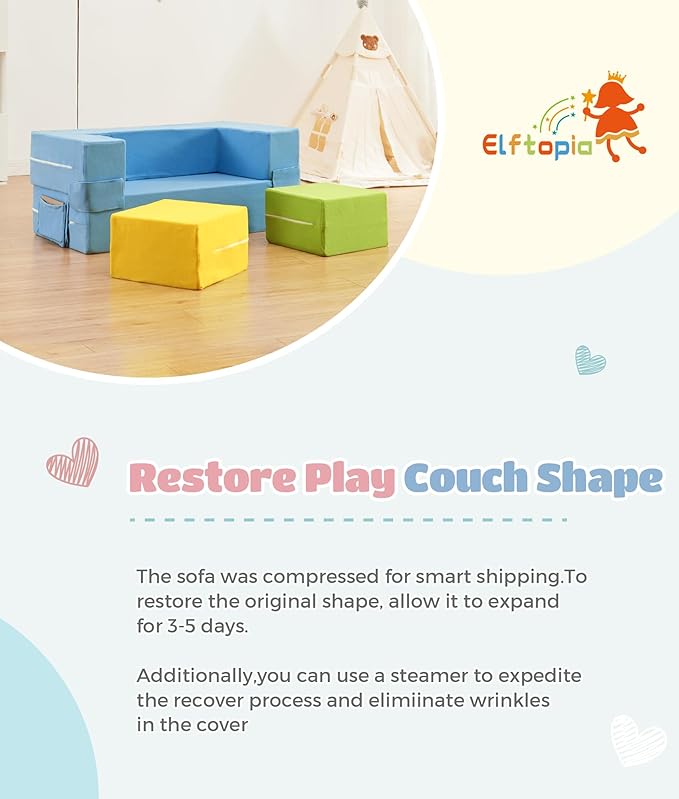 Modular Kids Sofa,Toddler Couch Foam Armchair for Kids,Children Convertible Plush Sofa Play Set,Fold Out SofaBed(Dynami Color)