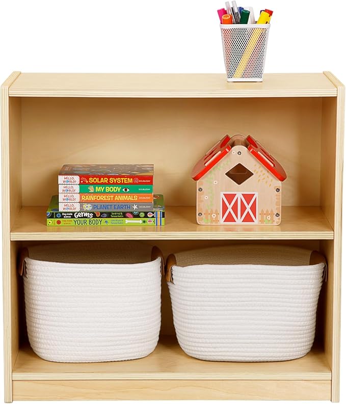 OOOK Montessori Toy Shelf, Kids Bookshelf and Toy Storage, Small Bookshelf for Kids, 2-Tier Wooden Storage Shelves for Classroom, Kindergarten, Kids Room, Playroom, Daycare Center and More