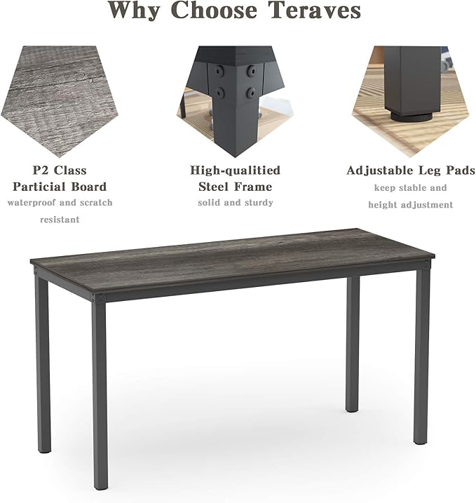 Teraves Computer Desk/Dining Table Office Desk Sturdy Writing Workstation for Home Office (47.24”, Black Oak)