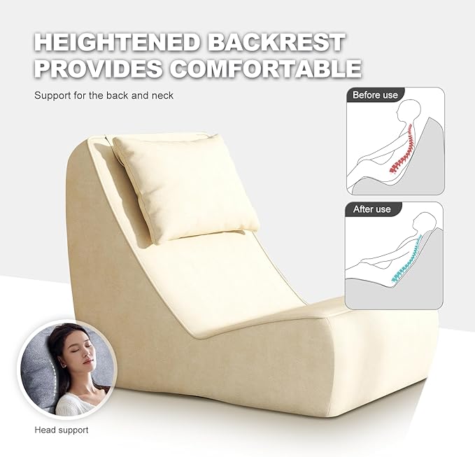Giant Bean Bag Chair for Adults - Indoor Chaise Lounge with Neck Pillow & Ottoman, All-in-One Sponge Design, Comfy Floor Chair for Reading, Gaming, Napping, and Movies (Khaki)