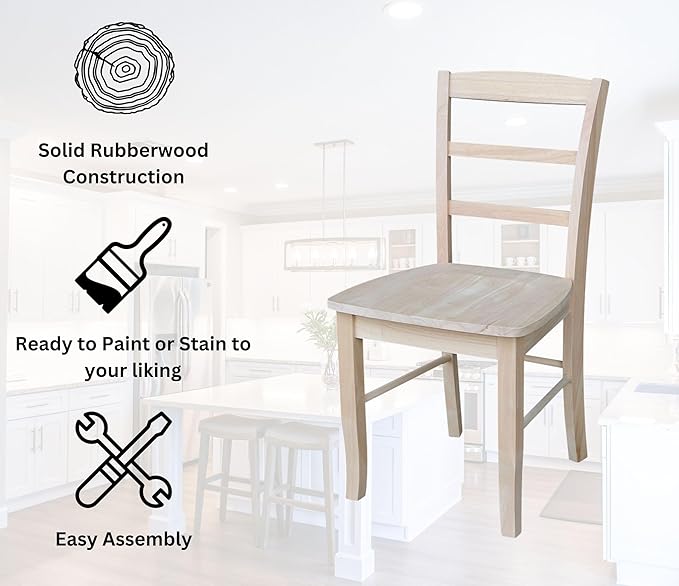 Set of Two Madrid Ladderback Dining Chairs, Unfinished
