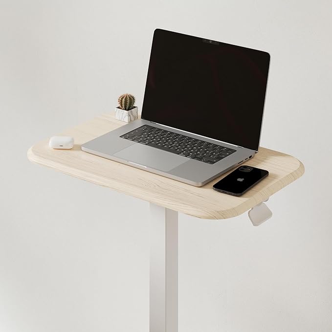 ERGOHOME™ ELEVANCE TABLE™ Height Adjustable Side Table for Couch or Bed, Laptop Table - Small End Table Office Coffee Table - C-Shaped Sofa Side Table with Multi-Function (White Base & Washed Oak Top)