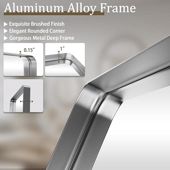 Large Bathroom Mirror 30x56 inch, Gorgeous Deep Frame Wall Vanity Mirror for Over Sink with Shatterproof Tempered Glass, Hanging Horizontal or Vertical, Silver