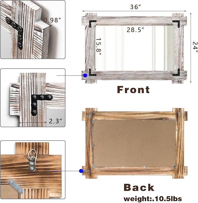 MeMoreCool Farmhouse Rustic Wood Framed Bathroom Mirror, Decorative Wall Mounted Rectangular Mirror for Bedroom, Living Room, or Bathroom, 24x36 Inch, White