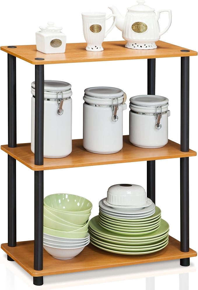 Furinno Turn-N-Tube 3-Tier Compact Multipurpose Shelf Display Rack, Light Cherry