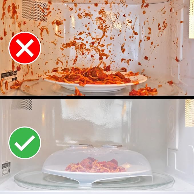 Magnetic Splatter Cover, 12-Inch Clear BPA-Free Food Lid, Vented Plate Guard with Steam Vents, Anti-Splash Microwave Lid, Dishwasher Safe, Space-Saving Magnetic Storage - Heather Gray