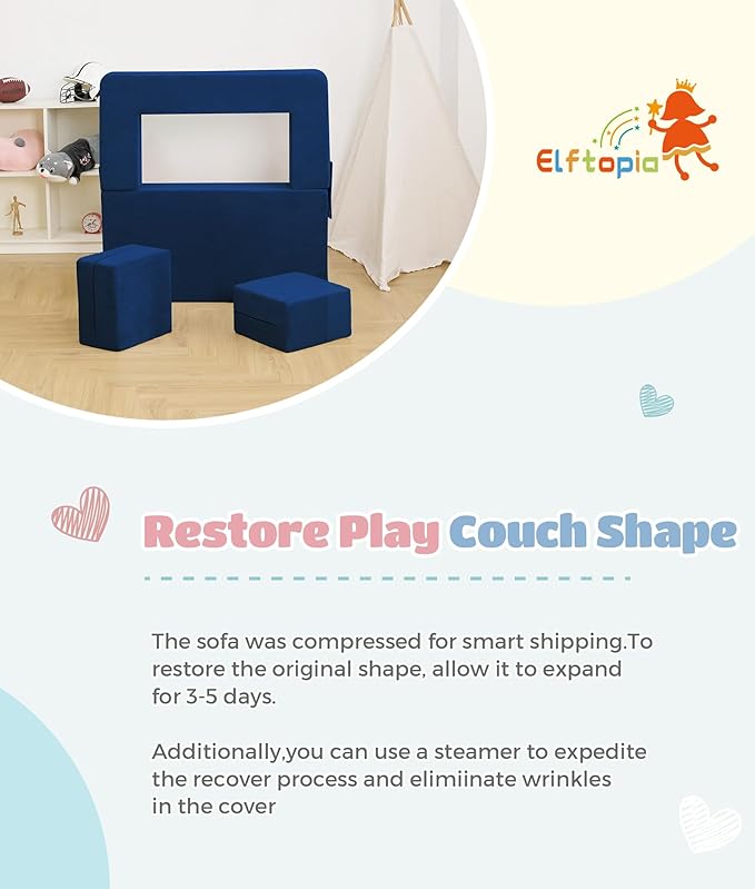 Modular Kids Sofa,Toddler Couch Foam Armchair for Kids, Children Convertible Plush Sofa Play Set,Fold Out SofaBed(Navy)